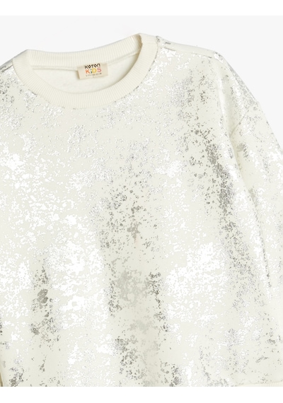 Koton Sweatshirt Parlak Baskılı Bisiklet Yaka Uzun Kollu Ekru 5wkg10063ak Ekru