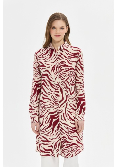Esswaap Zebra Desenli Tunik Bordo Kırmızı