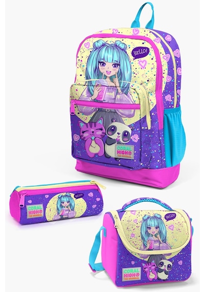 Coral High Kids Mor Pembe Anime Kız Desenli 3 Lü Okul Çanta Seti Set0123735