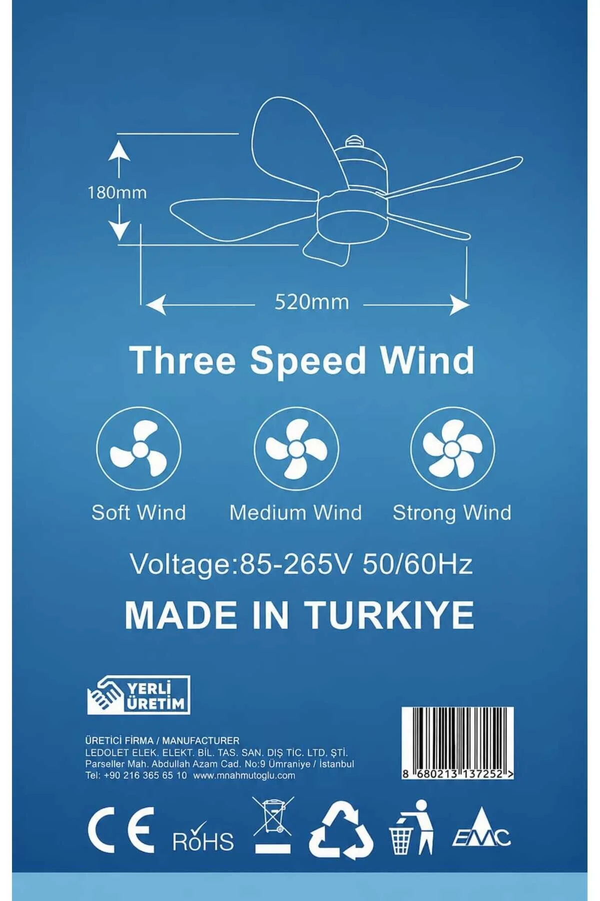3'ü 1 Arada Tavan Vantilatörü Modern Sık Led Ampul Sessiz 3 Kademeli Kumandalı