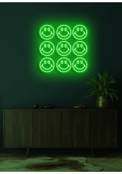 Gülücük Figürlü Neon Tabela Yeşil