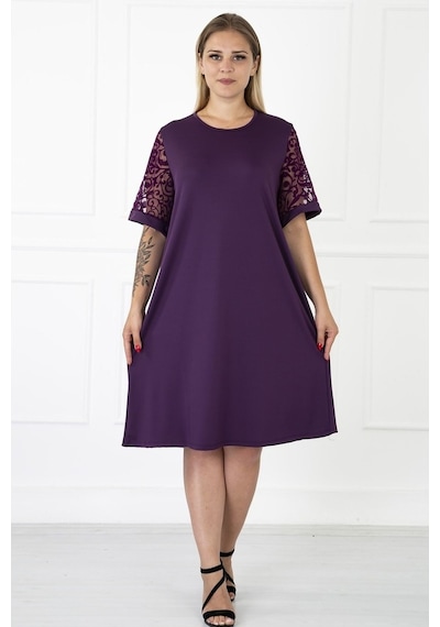 Kimono Kol Mor Büyük Beden Elbise 31B-1186 Mor