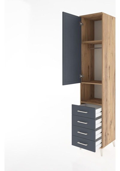 Hyperion Dolap 3 Raflı 4 Çekmeceli Tek Askılı 44x44x221 Çam-a... Çam