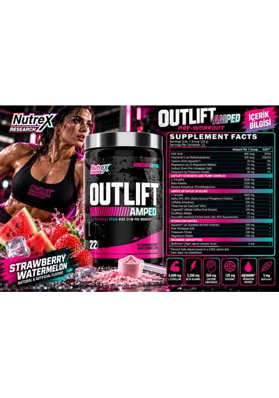 Nutrex Outlıft Amped Hıgh Stım Preworkout Alpha Gpc Cognatiq Extreme Energy Massive Pumps Electrol 4