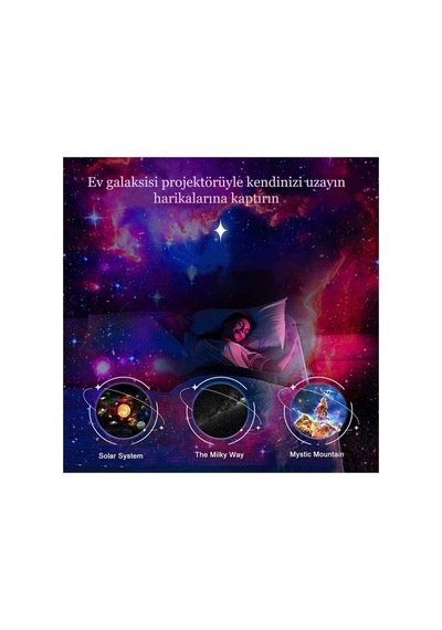 Galaxy Projektor Yıldızlı Gökyüzü Gece Lambası 12 Film Diskli Galaksi Işık Projektörü Gri - 787200985