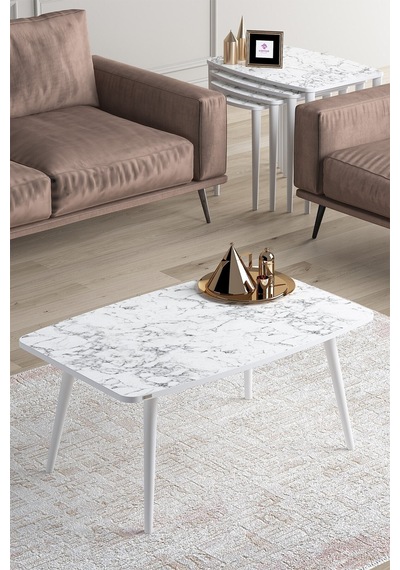 Canisa Concept Telwe Serisi, Mdf 4'lü Zigon Sehpa Takımı Ve Orta Sehpa, Beyaz Mermer Desen, Beyaz Gürgen Ayak Sehpa Beyaz Mermer Desen Ayaklar Beyaz Canisa Concept Telwe Serisi, Mdf 4'lü Zigon Sehpa Takımı Ve Orta Sehpa, Beyaz Mermer Desen, Beyaz Gürgen Ayak Sehpa Beyaz Mermer Desen Ayaklar Beyaz