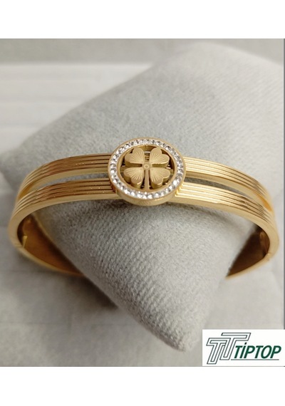 Yonca Model Zirkon Taşlı Gold Renk Kelepçe Bileklik Gold