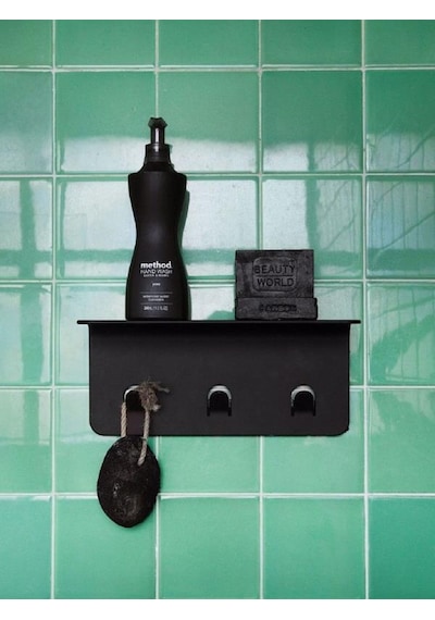 Modern Paslanmaz Metal Duş Rafı, Duş Düzenleyici, Banyo Rafı, Bayno Şampuanlık Siyah Siyah