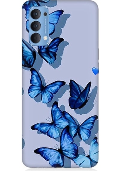 Oppo Reno 4 Uyumlu Mavi Kelebekler Desenli Silikon Kılıf