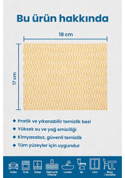 250 Adet Ekonomik-pratik Çek-kopar Rulo Mikrofiber Temizlik Bezi 17x18 Cm Sarı