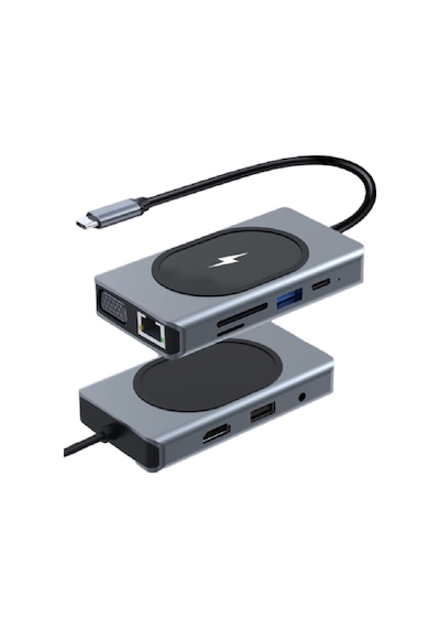 Winex WNE0064 9in1 USB Type-C Hub Port Adaptör 4K HDMI USB Ethernet PD Girişli 15 W Kablosuz Şarj