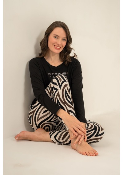 Pierre Cardin Kadın Inspire Others Everyday Siyah Uzun Kol Pijama Takım Pc9280-s-v1 Pc9280-s-v1