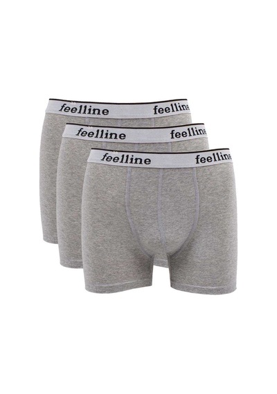 3 Adet Feelline Gri Pamuklu Doğal Likralı Erkek Boxer (535552312)