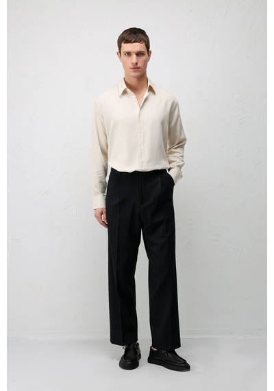 Antioch Relaxed Fit Çizgili Erkek Takım Elbise Siyah