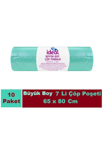 İdeal Çöp Poşeti Büyük Boy Yeşil 10 x 7'li 65 x 80 CM