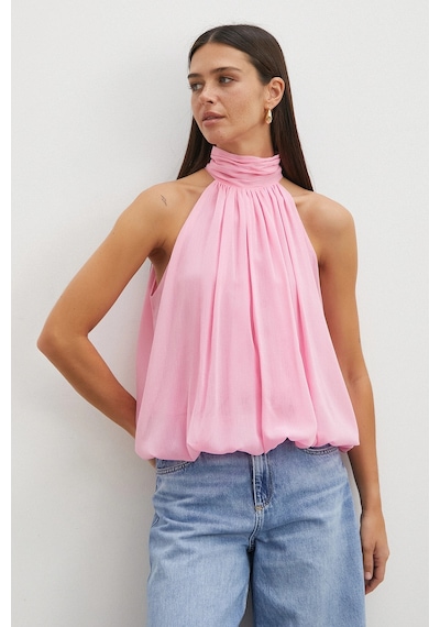 Uterpe Halter Yaka Drape Bluz Pembe
