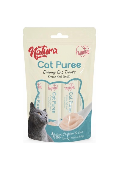 Natura Cat Puree Tavuk & Morina Balıklı Yetişkin Kedi Ödül Maması 5 x 12 G