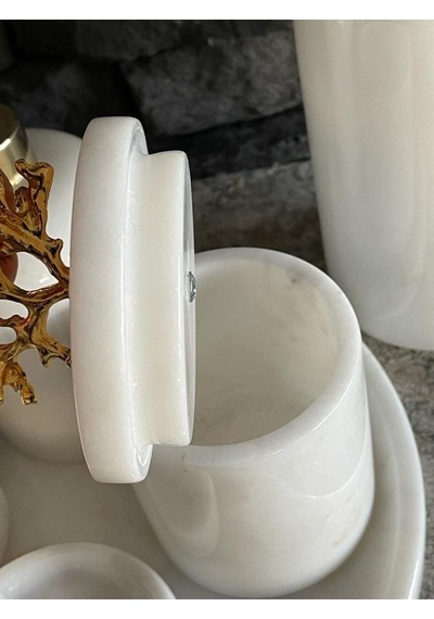 Beyaz Mermer Gold Mercan Aksesuarlı 7'li Banyo Seti Beyaz
