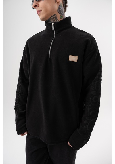 Respire Erkek Ffb Yarım Fermuarlı Oversize Polar Ceket Siyah