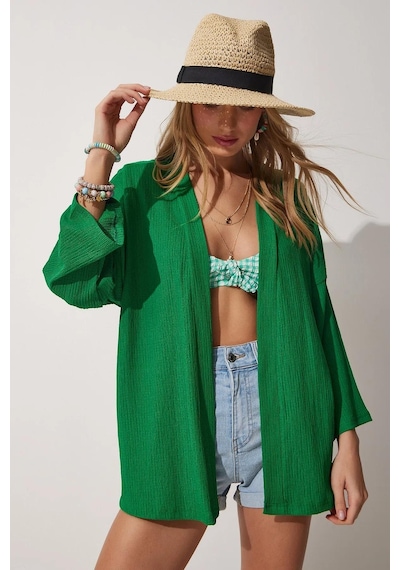 Trend Alisse Kadın Yeşil Bürümcük Kimono Ceket-düz Benetton Yeşili Yeşil