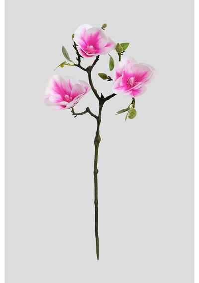 Pembe Yapay Manolya Çiçeği 3 Dallı Premium Canlı Islak Dokulu 52 Cm
