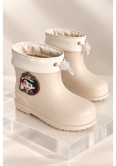 Muggo Kitty İçi Kürklü Lastikli Unisex Çocuk Günlük Yağmur Ve Kar Çizmesi Bej
