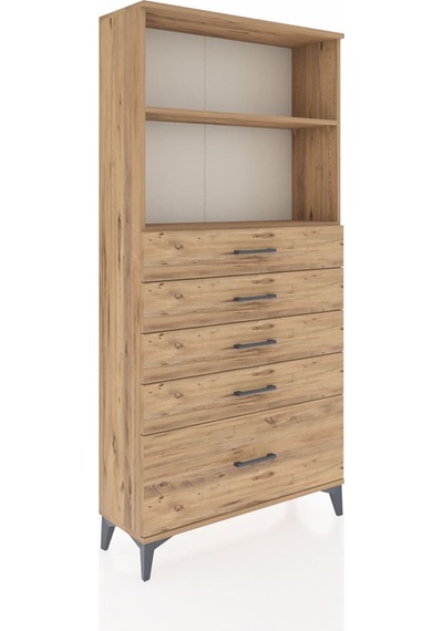 Arges Dolap 2 Raflı 5 Çekmeceli 88x30x182 Çam-çam Çam