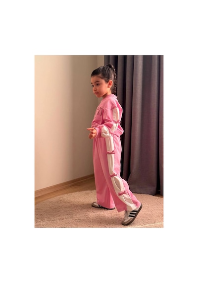 Toikids %100 Pamuklu Fiyonk Detaylı Alt-üst Eşofman Takımı Pembe