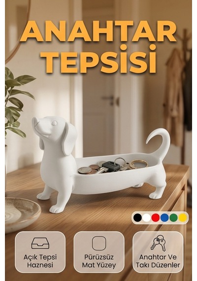Sosis Köpek Figürlü Takı Anahtar Tepsisi Masaüstü Düzenleyici Beyaz
