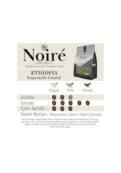 Noire Ethiopia Yirgacheffe Grade 2 250g %100 Arabica Single Origin Çekirdek