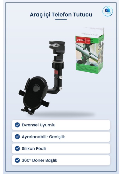 Araç İçi Telefon Tutucu Mandallı Genişlik Ayarlı Evrensel Silik