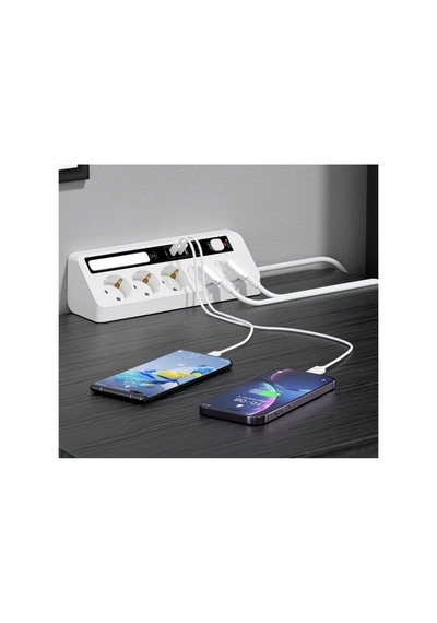 5 Li Akım Korumalı Priz 2500w 2 Usb + 2 Type-c Hızlı Şarj Led Gece Lambalı Dokunmatik Beyaz 0-2