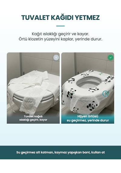 Tek Kullanımlık Çocuk Klozet Örtüsü 12 Adet, Panda Desenli Sıvı Geçirmez Hijyenik Klozet Kapak Örtüsü, Tek Tek Paketli Çok Renkli