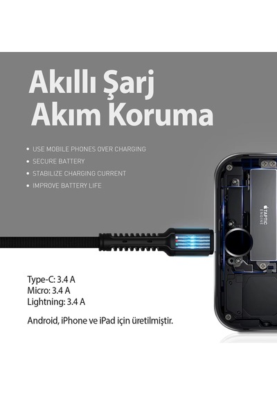 3.4 A Ultra Hızlı Micro To Usb Güçlendirilmiş Hasır Örgü Ultra Şarj Ve Data Kablosu Mt2413