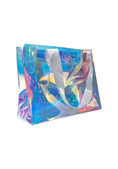 Rm Promosyon R&m Promosyon Su Geçirmez Şeffaf Pvc Kadın Plaj Ve Omuz Çantası - Hologram 7 Farklı Sap Rengi Seçeneği Hologram - Açık Gri Sap Hologram - Açık Gri Sap