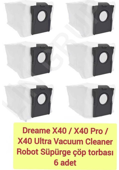 Dreame Uyumlu Uyumlue X40/x40 Pro/x40 Ultra Robot Vacuum Cleaner Uyumlu Çöp Torbası - 6 Adet