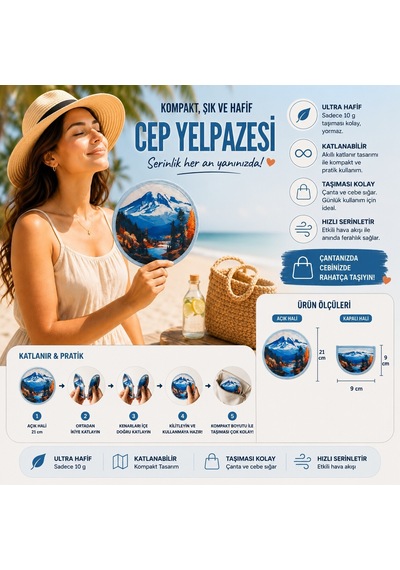 Bakgelal Katlanabilir Cep Yelpazesi 21 Cm Kılıflı Kore Yelpazesi Ultra Hafif, Katlanabilir, 10 Farklı Desen Seçeneği Plaj, Seyahat, Festival Ve Günlük Kullanım İçin - 03-11-000010