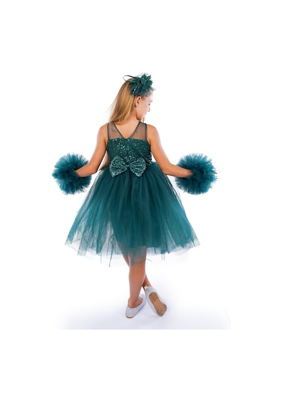 Buse&Eylül Bebe Yeşil Renkli Ponpon Kollu Kız Çocuk Doğum Günü Parti Elbisesi-yeşil Yeşil