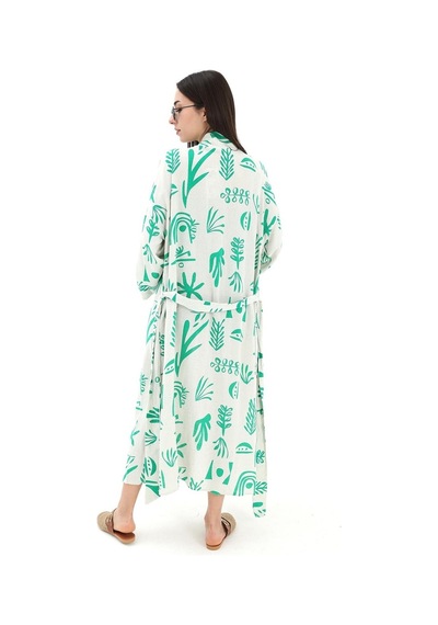 Wpr Baskılı Keten Kimono - Yeşil-yeşil Yeşil