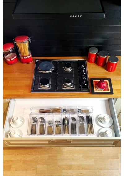 11'li Set Modüler Mutfaklarda Çekmece Içi Kaşıklık Organizer Düzenleyici Şeffaf Şeffaf 40 X 50 Diğer