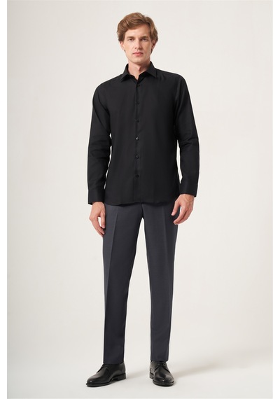 İmza Siyah İtalyan Yaka Oxford Slim Fit Kolay Ütü Pamuklu Gömlek 1004265270