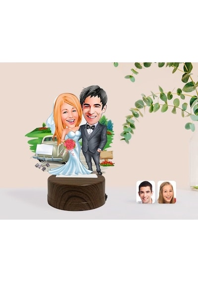 Kişiye Özel Evleniyoruz Karikatürlü Dekoratif 3D Biblo Led Işıklı (481495097)