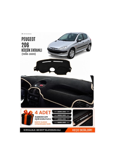 Peugeot 206 Küçük Ekranlı 1998-2009 Uyumlu Torpido Örtüsü, Torpido Kılıfı - Siyah-bej - Pe003