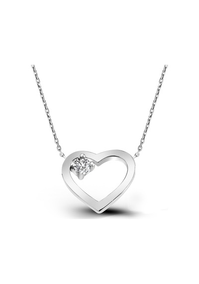 Kuyumcudukkani 3mm Zirconia Taşlı"kalp"kolye- 32106-w-w Beyaz