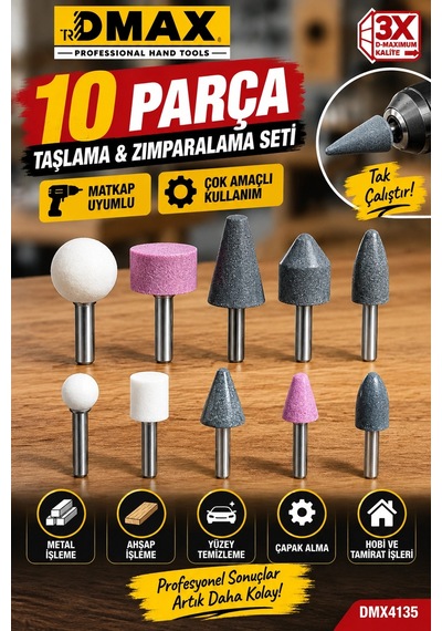 Dmax 10 Parça Taşlama Zımparalama Ve Parlatma Uç Seti Matkap Uyumlu Çok Amaçlı