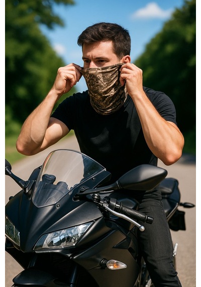 Sticker Works Motorcu Krem Yeşil Pixel Kamuflaj Buff Maske Outdoor Boyunluk Unisex Bandana Standart