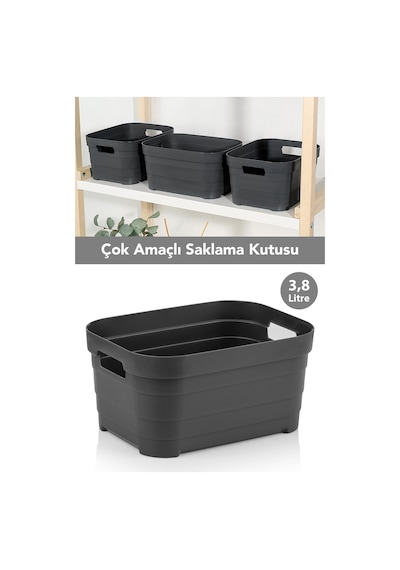 1 Adet Dekoratif Piramit Saklama Kutusu - Dolap İçi Düzenleyici Organizer Kutu 3,8 Litre Antrasit Antrasit