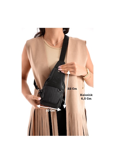 Westpolo Unisex Vegan Deri Çapraz Göğüs Ve Omuz Çantası Body Bag - 7044kes Siyah