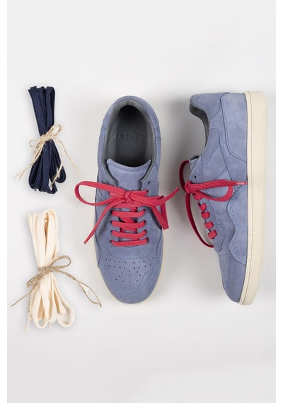 Krahe Zeus Erkek Hakiki Deri El Boyamalı Bağcık Ve Iki Yedek Bağcıklı Açık Mavi Sneakers 001