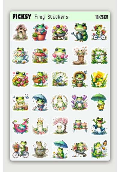 Sevimli Kurbağa Sticker Seti - 30 Adet Etiket Çıkartma Diğer